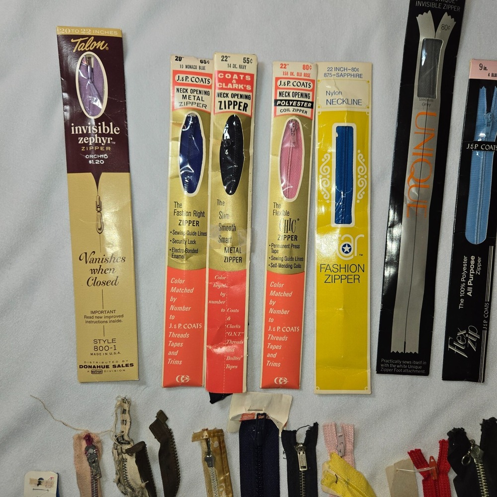 Vintage Sewing Accessories 80+ Zippers Elastic Jean Pockets Snaps Needles Rulers - Picture 3 of 16